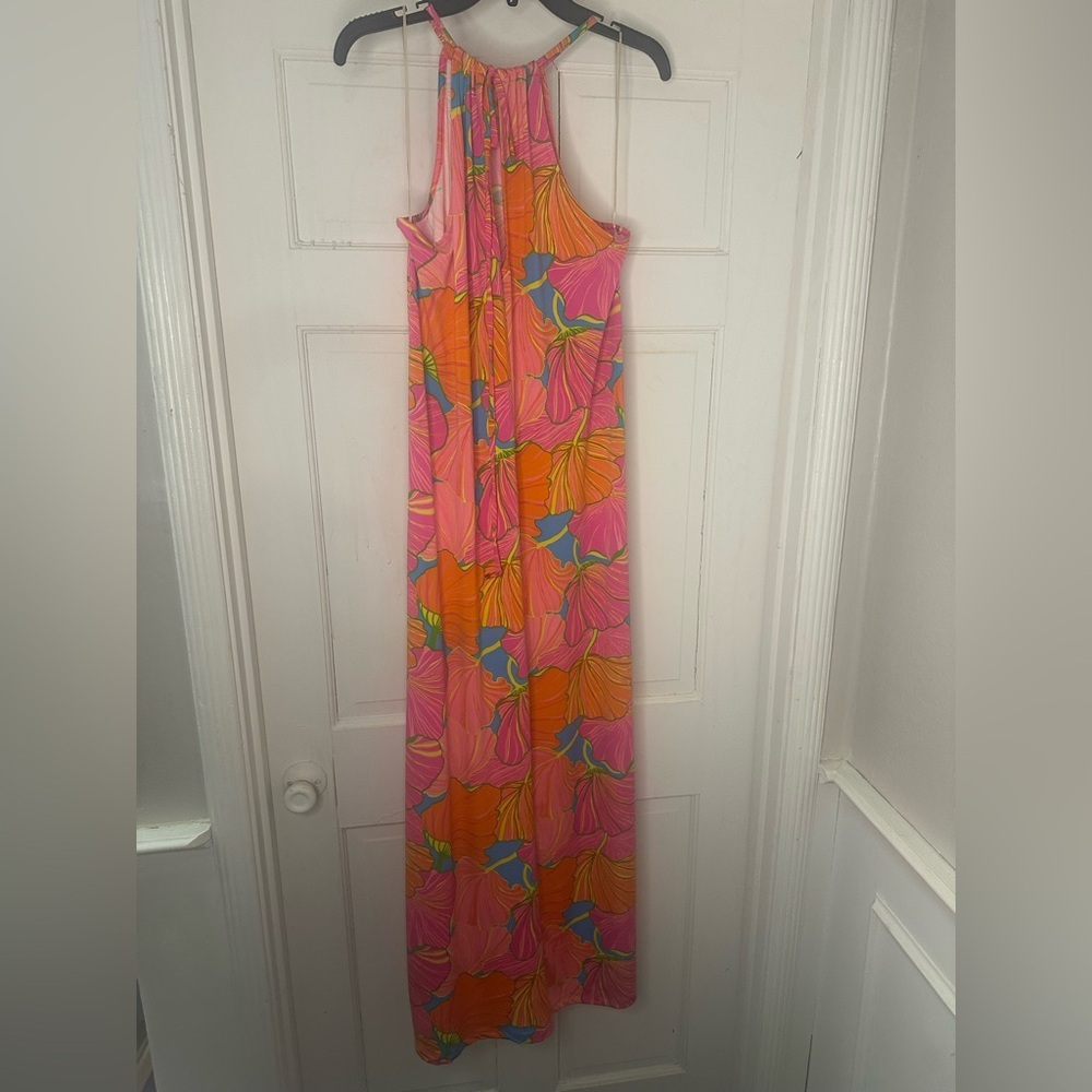 Trina Turk Tropical Floral Maxi Dress Pink Orange Blue Resort Summer Size Small - Picture 4 of 6